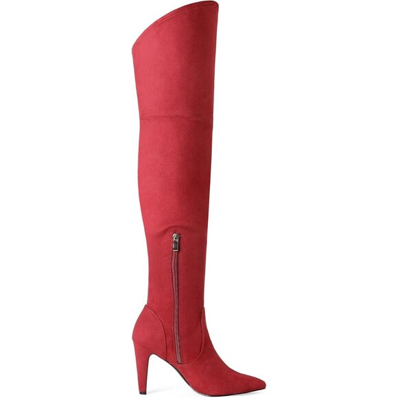 Women's Red/Suede Faux Leather Thigh High Over The Knee Long Pointed Toe Boots - Picture 3 of 7